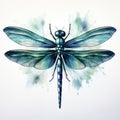 Vibrant Handpainted Watercolor Dragonfly Clipart on White Background AI Generated