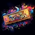 Vibrant Harmonica with Swirling Musical Notes