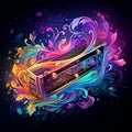 Vibrant Harmonica with Swirling Musical Notes