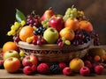 Vibrant Harvest: A Cornucopia of Colorful fruits in a Rustic Basket AI generated image Royalty Free Stock Photo