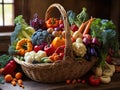Vibrant Harvest: A Cornucopia of Colorful Vegetables in a Rustic Basket AI generated image