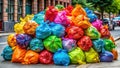 Vibrant Curbside Trash Pile A Colorful Reminder of Our Waste Management Responsibility Royalty Free Stock Photo