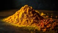 A vibrant heap of multi colored spices cooking generated by AI