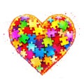 A vibrant heart is composed of interlocking, colorful puzzle piece