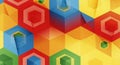 Vibrant hexagonal blocks abstract pattern with geometric shapes and bright colors for backgrounds Royalty Free Stock Photo