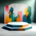 Vibrant Hexagonal Fabric Podium in Minimalist Style