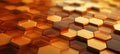 Vibrant hexagonal geometric abstract background with warm color tones and intricate elements
