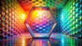 Vibrant hexagonal structure with iridescent walls and a reflective floor, creating a futuristic and colorful setting. Generative Royalty Free Stock Photo