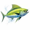 Vibrant Mahi-mahi Illustration: Detailed Penciling With Energy-filled Splash Royalty Free Stock Photo