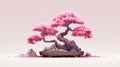 Azalea Bonsai Tree On Pink Background: Brian Despain Style Concept Art