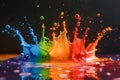 Vibrant High Speed Liquid Splash Photography with Colorful Paint Droplets on Dynamic Black Background Royalty Free Stock Photo