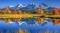 Vibrant high tatra lake autumn mountains, pine forest, sky reflection nature hiking adventure