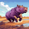 Vibrant Hippopotamus Sprinting In Imaginary Wildscape Royalty Free Stock Photo