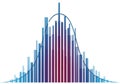 Colorful histogram with a smooth curve overlay representing a normal distribution isolated on white background Royalty Free Stock Photo