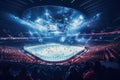 A vibrant hockey stadium filled with enthusiastic fans eagerly watching an exciting game unfold, stadium with fans crowd and an