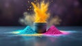 Vibrant holi colors exploding from a container Royalty Free Stock Photo