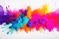 Vibrant Holi Colors Splashing On White Canvas. Generative AI