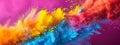 Vibrant Holi Festival Colors Explosion with Greetings. Royalty Free Stock Photo