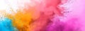 Vibrant Holi Festival Colors Explosion with Greetings. Royalty Free Stock Photo