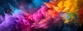 Vibrant Holi Festival Colors Explosion with Greetings. Royalty Free Stock Photo