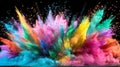 Vibrant holi paint explosion on dark background mesmerizing burst of rainbow colors and light Royalty Free Stock Photo