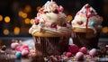 A vibrant, homemade cupcake with ornate decoration and sweet icing generated by AI