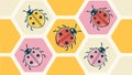 Vibrant honeycomb pattern with multiple cute ladybugs, vector design Generative AI Royalty Free Stock Photo