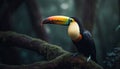 The vibrant horned toucan perching on a branch in Amazon generated by AI