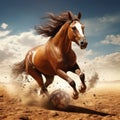 Vibrant Horse Kicking Soccer Ball In Immersive Desert Wave