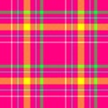 Vibrant hot pink yellow green blue color check diamond tartan plaid fabric seamless pattern texture background Royalty Free Stock Photo