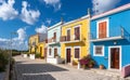 Colorful houses on the coast of Cotidian, in the style of Italian landscapes Royalty Free Stock Photo