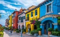 Colorful houses on the coast of Cotidian, in the style of Italian landscapes Royalty Free Stock Photo