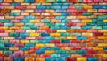 Vibrant hues of a multicolored brick wall texture a rich tapestry of painted bricks. Generative AI Royalty Free Stock Photo