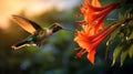 Vibrant Hummingbird in Mid-Flight: A Tropical Delight