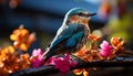 A vibrant hummingbird perches on a branch, pollinating a yellow flower generated by AI Royalty Free Stock Photo