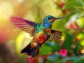 Vibrant Hummingbird in Tropical Foliage Royalty Free Stock Photo