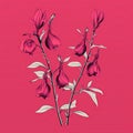 Vibrant Hyperrealistic Illustration Of Red Fuchsia Flowers On Pink Background