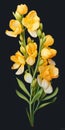 Vibrant Hyperrealistic Illustration Of Yellow Flowers On Black Background
