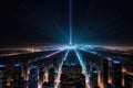 of a vibrant and illuminated futuristic cityscape at