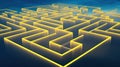 Glowing Yellow Maze Illustration on a Blue Background Royalty Free Stock Photo