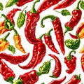 Vibrant Illustrated Chili Pepper Pattern Royalty Free Stock Photo