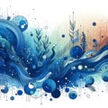 Vibrant illustration abstract blue waves bubbles