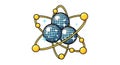 Colorful Atomic Structure with Disco Balls and Glowing Orbits Royalty Free Stock Photo