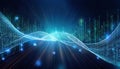 vibrant illustration of binary code streams flowing through glowing neural network, creating sense of dynamic energy and Royalty Free Stock Photo
