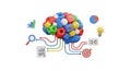 Abstract brain with colorful geometric shapes and data visualizations representing ideas and innovation Royalty Free Stock Photo