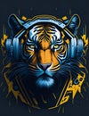 Vibrant illustration captured the essence of a colorful tiger its fierce face adorned with a pair of stylish headphones. Royalty Free Stock Photo