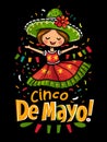 Generative AI. Colorful Cinco De Mayo Celebration Illustration Featuring a Cheerful Dancing Girl Royalty Free Stock Photo