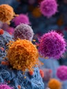 Immune Cells Actively Engage in Battle Against Viruses in a Microscopic Environment During an Immune Response Royalty Free Stock Photo