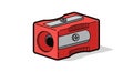Cartoon-style red pencil sharpener with silver blade and black handle illustration Royalty Free Stock Photo