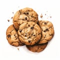 Vibrant Illustration Of Chocolate Chip Peanut Butter Cookies On White Background Royalty Free Stock Photo